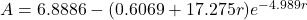 Rendered by QuickLaTeX.com A=6.8886-(0.6069+17.275 r) e^{-4.989 r}