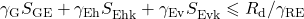 \gamma_{\mathrm{G}} S_{\mathrm{GE}}+\gamma_{\mathrm{Eh}} S_{\mathrm{Ehk}}^{\*}+\gamma_{\mathrm{Ev}} S_{\mathrm{Evk}}^{\*} \leqslant R_{\mathrm{d}} / \gamma_{\mathrm{RE}}