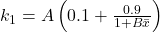 k_{1}=A\left(0.1+\frac{0.9}{1+B \bar{x}}\right)